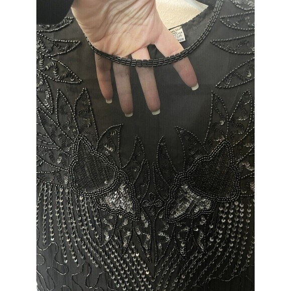Vintage Sparkling SCALA 100% SILK BEADED SEQUINS Formal Evening Dress Lined Sz M - Picture 4 of 11